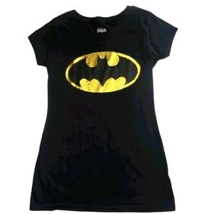 DC Comics Black Batman Faux Sequin Tee Shirt Size 7/9 Juniors Medium